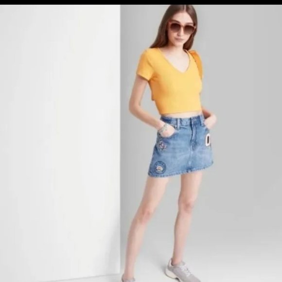 wild Fable denim patchwork mini skirt 18 nwot Academia College 3/$25 - Picture 1 of 13